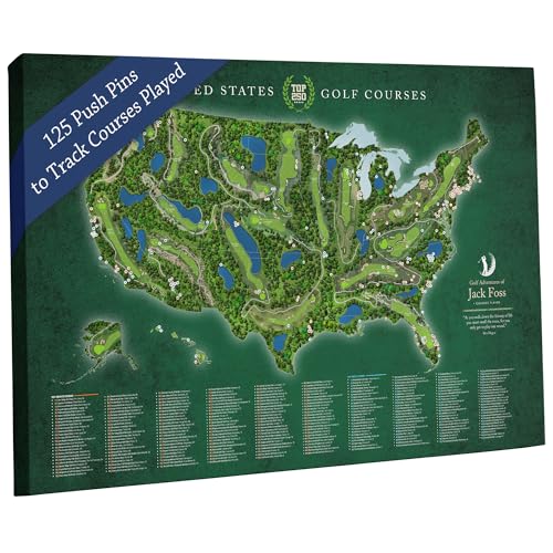 Holy Cow Canvas Top 250 Golf Courses in the USA Push Pin Travel Map on Canvas