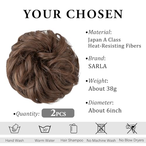 SARLA 2PCS Messy Bun Hair Pieces for Womens Synthetic Scrunchies Buns Extension Hairpieces Updo Pony Tail Light Brown - Image 3