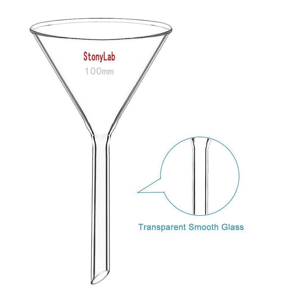 StonyLab 2-Paquet Entonnoirs en Verre Borosilicaté, Borosilicaté Glass Funnel, Tige Courte Diamètre de 100 mm, Longueur de Tige de 100 mm