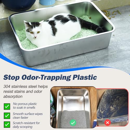 Caja de arena para gatos de acero inoxidable 4 unidades 23.6x15.7x6 in miniatura 6