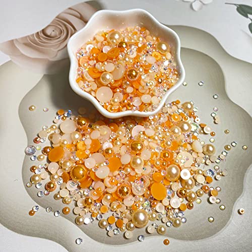 50G Mix Flatback Resin Rhinestones Half Round Pearls Mixed Size 3Mm-10Mm Ab Color Half Pearls Resin Rhinestones For Diy Craft Nail Art Shoes Clothes Tumblers Scrapbooking (Orange Series) #TOP2