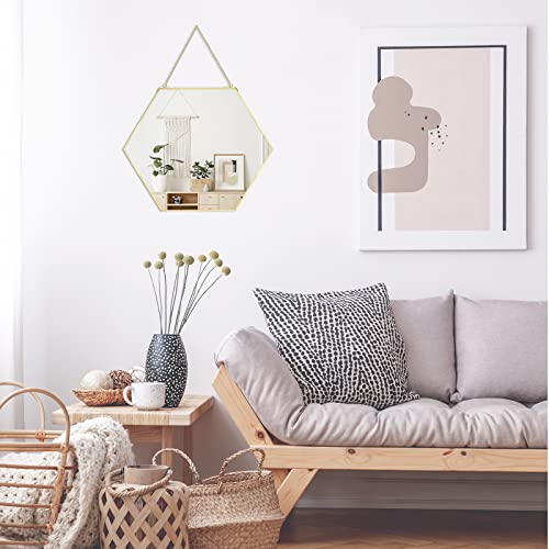 LONGWIN Hanging Wall Hexagon Mirror Decor Gold Geometric Mirror with Chain for Bathroom Bedroom Living Room 11.8"x 10.2" - Image 6