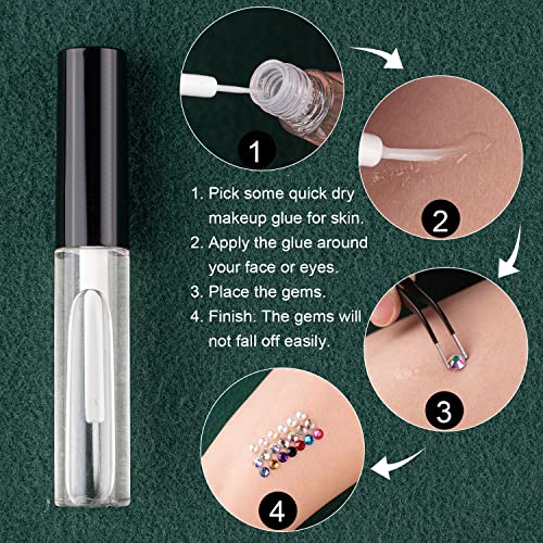 Flat Back Rhinestones&Pearls Kits Round Glass Crystal Ab&Transparent White Gems+White&Beige Pearls With Quick Dry Makeup Glue+Picker Pencil+Tweezer For Nail Art And Face Eye Body Make-Up #TOP3