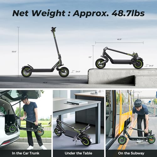 isinwheel Electric Scooter, 28 MPH Top Speed,1000W Motor E-Scooter Up to 37 Miles, 10” Off-Road Tires, Dual Shock Absorbers & Turn Signal, Foldable Escooter for Adults - Thumbnail 4