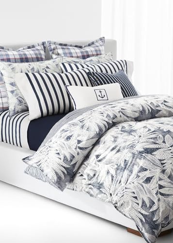 Lauren Ralph Lauren Evan Blue Palm Floral Stripe 3 Pc King Duvet Cover Set Bedding Bed Spread (King (U.S. Standard))