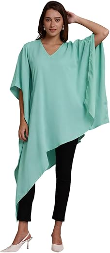 Aarsha Turquoise Solid Women's Crepe Kaftan