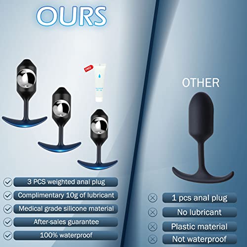 Anal Plug, Anal Balls With 3Pcs Premium Silicone Weighted Anal Plugs, Ultra-Comfortable 237/137/113-Gram Anal Butt Plug, Anal Plug Kit, Training Kit For Beginners Men，Anal Training Set #TOP2
