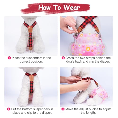 Image of Pet Soft Dog Suspenders 2 Pieces Female Dog Diaper Suspenders for Dogs Diaper Keeper Suspender for Dogs Skirt, Dress, Diapers (Plaid, XS /S)