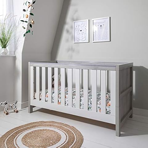Tutti Bambini Modena Nursery Cot Bed - Converts into a Junior and Sofa Bed - Grey Ash & White Cover