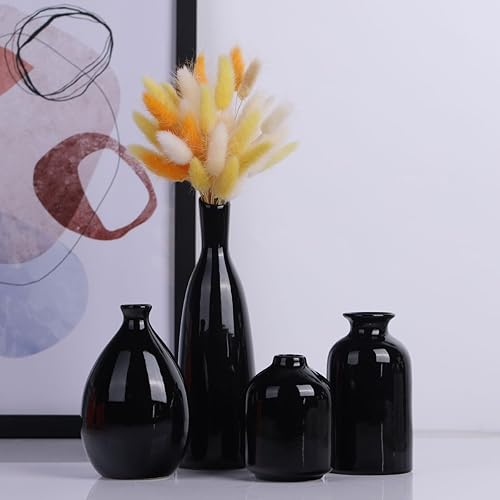 Miniatura 7 de Juego de 4 jarrones de cerámica negra brillante, decoración de granja, decoración de chimenea, decoración de manto y estante, decoración del hogar