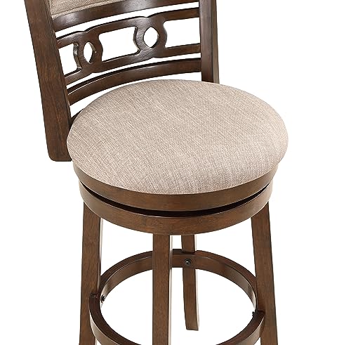 Butaco giratorio de bar de 29 pulgadas Gia de New Classic Home Furnishings, acabado cerezo con asiento de tela marrón miniatura 7