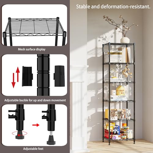 Image of REGILLER 6 Wire Shelving Steel Storage Rack Adjustable Unit Shelves for Laundry Bathroom Kitchen Pantry Closet (16.7L x 11.9W x 64H, Black)