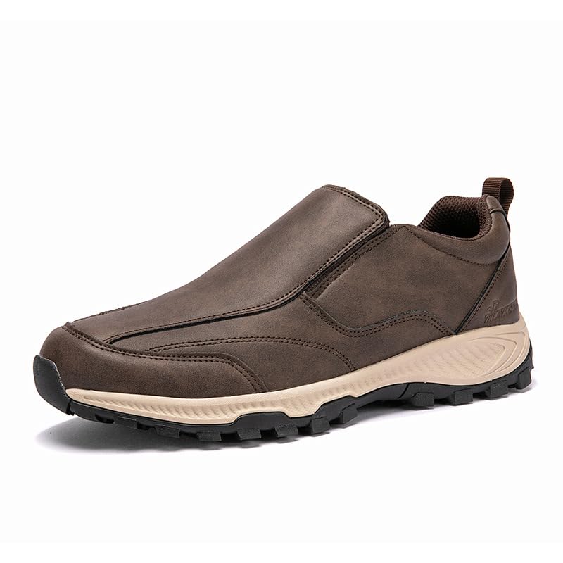 Men's Hands Free Slip On Walking Leather Shoes Loafers Slip-ins Working Dress Casual Outdoor Lightweight Cushioning Comfortable Breathable Hiking All-Terrain Ankle Boots Trekking2