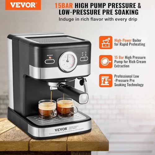 Image of Fastlink‚Semi-Automatic Espresso Machine: 15 Bar Pump, Milk Frother, Latte & Cappuccino Maker - Enjoy Delicious Coffee at Home