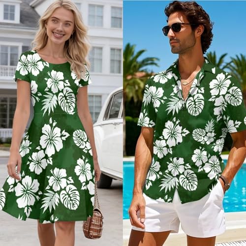 Image of AFPANQZ Couple Matching Outfit Casual Men's Button Down Shirt or Short Sleeve Summer Sundresses Dresses for Women 2026