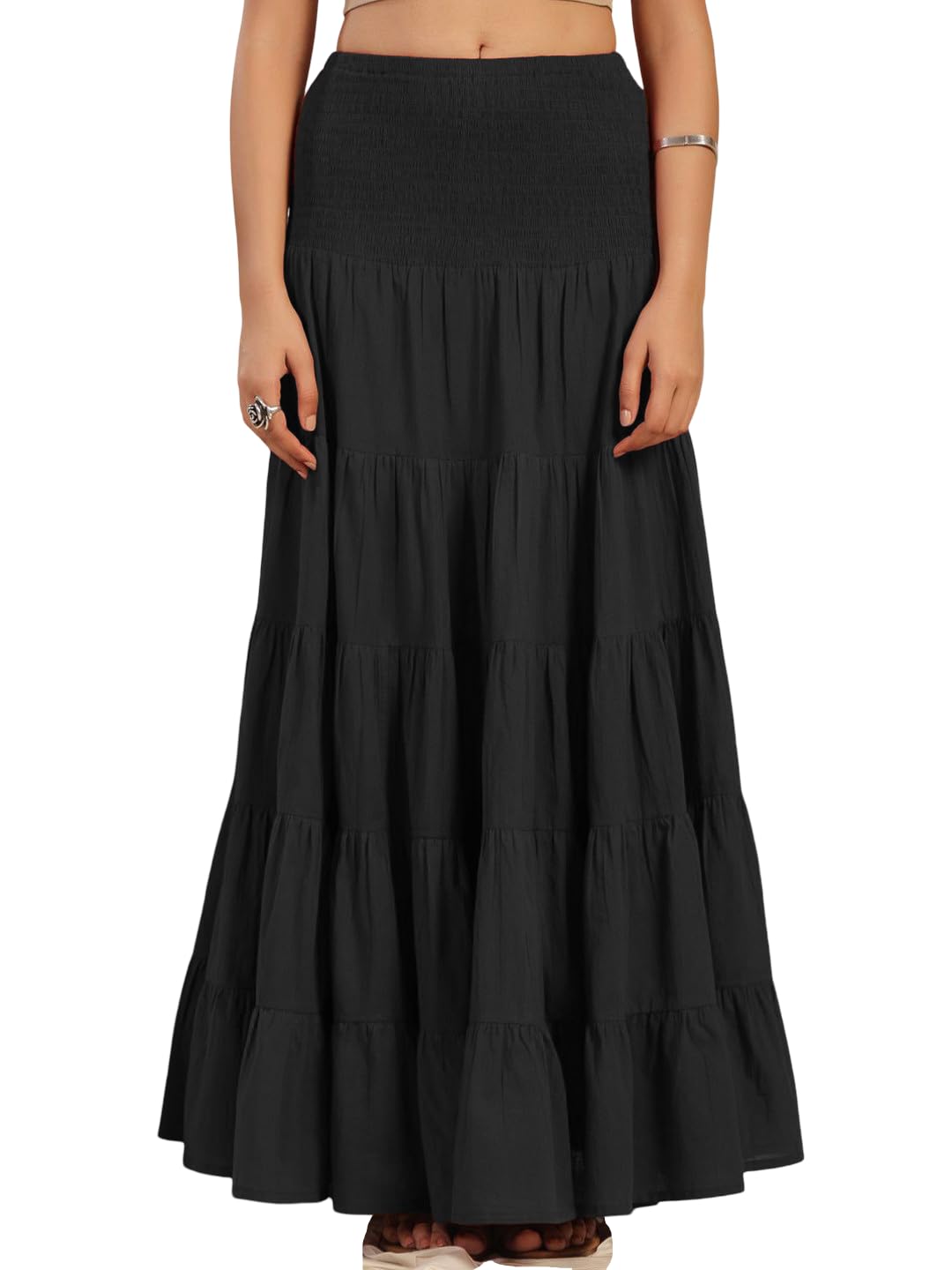kzully | Skirt for Women | Tiered Maxi | Smocked Waist Silhouette | Flowing Everyday Wear.-picture-51