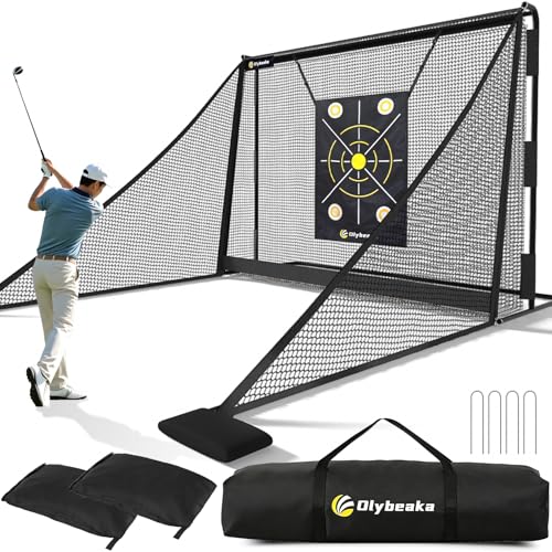 Golf Hitting Net with Side Barriers 10 X 7.5ft for Driving Real Balls Heavy Duty Golf Practice Training Net for Indoor Outdoor with Ball Return & Collection System Impact Target Carry Bag Stakes