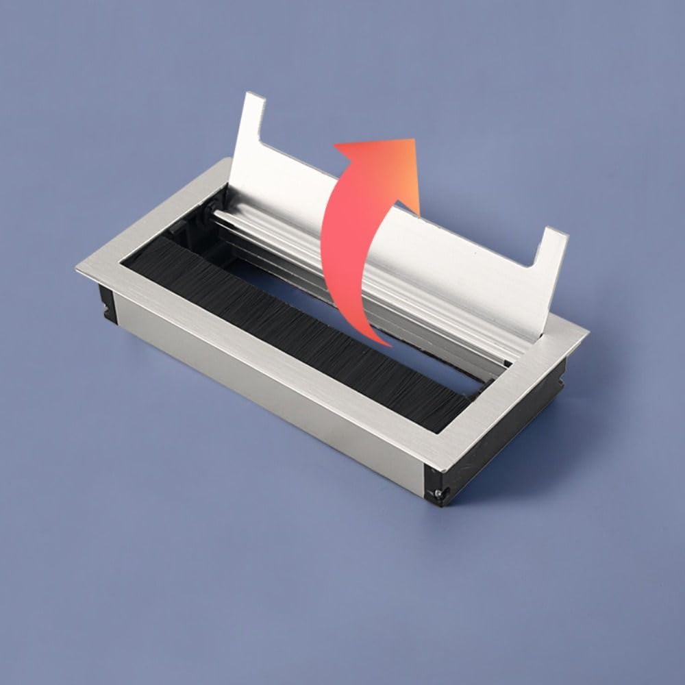Kabeldurchführung Flip Cover Konferenztisch Threading Box mit Pinsel Square Büro Schreibtisch Verdrahtung Aluminiumlegierung Drahtloch(Silver-30cm-)