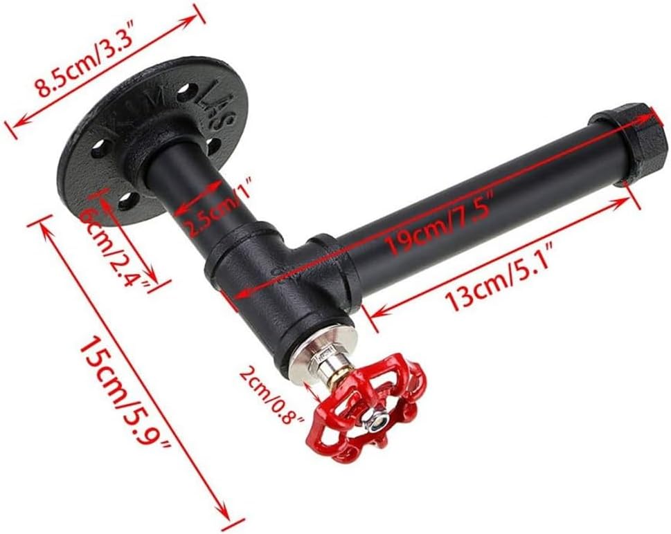 FMURY Retro Styles Toilet Paper Holder Industrial Iron Pipe Roll Paper Towel Holder Bathroom Bedroom with Valve
