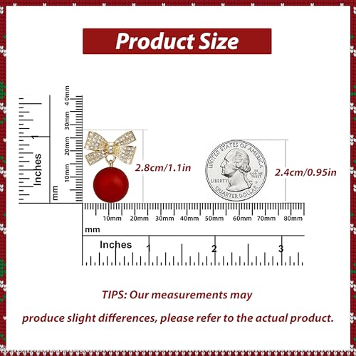 image for HUASAI Christmas Bow Earrings for Women Trendy Rhinestone Bow Pearl Da