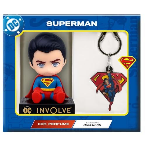 Image of Involve DC Superman Core Edition Character bobblehead Car Perfume with Keychain - OFFICIAL DC MERCHANDISE from Warner Bros | Car Accessories 2026 | Car Dashboard Idol | Dashboard Figurine