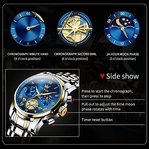 Image of OLEVS Mens Watches Waterproof Stainless Steel Adjustable Bracelet Watch Quartz Analog Watch for Men Fashion Business Classic Mens's Wrist watch's Casual Watches Gold /Blue /Black /White /Face /Dial