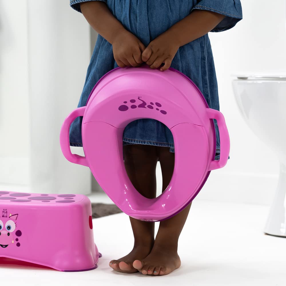 My Little Trainer Seat - Asiento de entrenamiento para baño e inodoro con diseño de dragón rosa, asiento de inodoro para niños pequeños
