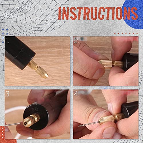 kelyee DIY Drilling Electric Tool, 0.7-1.2mm Micro Aluminum Light power Electric mini hand drill Set Portable Handheld Drill With Power Supply for Resin Plastic Wood Jewelry Making (Red)-Silver