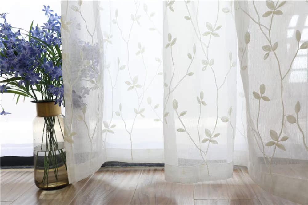 HooHero White Nordic Beautiful Floral Embroidery Design Beautiful Sheer Curtains Home Decoraiton Customzied Supportted for Living Room Bedroom Home Office