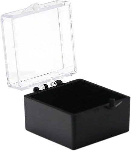 Miniatura 1 de 50 cajas de plástico duro con tapa con bisagras con fondo negro, 1 pulgada de largo x 1 pulgada de ancho x 0.75 pulgadas de alto, fabricadas en los