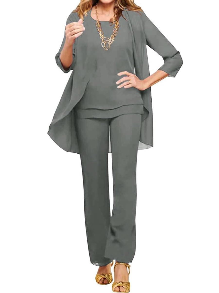 shownicer Hosenanzug Damen Festlich Elegant 3-Teiliges Set Chiffon Hosenanzüge Große Größen Brautmutter Anzug Abendanzug Sets