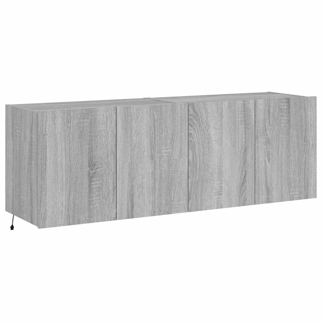 vidaXL TV Wall Cabinets with LED Lights 2 pcs, Floating TV Unit for Living Room Office, Wall Mounted TV Cabinet with Shelf, Modern Style, Grey Sonoma