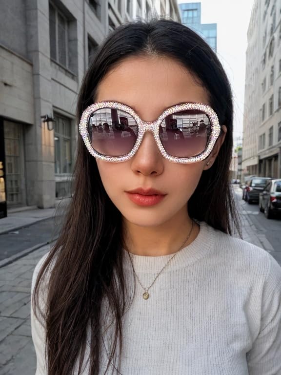 ICARA Oversized Oval Sunglasses Bling Rhinestone Shades Punk Diamond Eyewear Fashion Rave Party Disco Fun Sunglasses4