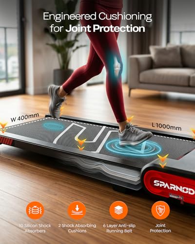 Image of Sparnod Fitness STH-3009 Auto Incline Walking Pad Treadmill for Home Use, 2.5 HP Motor, Speed Range 1-6 km /h, 13% Auto Incline, Remote Control, Shock Absorption System, Max User Weight 120 Kg