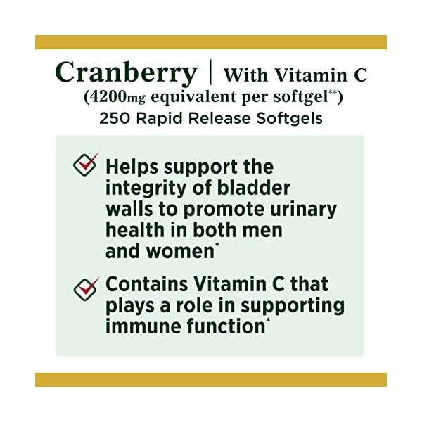 Nature's Bounty Cranberry 4200mg With Vitamin C, Urinary Health & Immune Support, Cranberry Concentrate, 250 Rapid Release Softgels