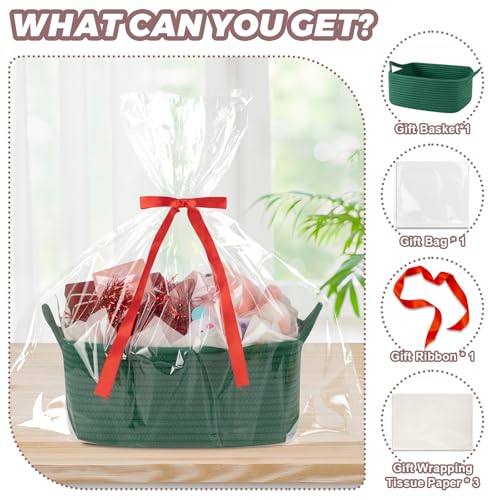 Image of OIASKET Gift Basket Empty with Handle, Small Woven Baskets for Gifts Empty | 13.6 inchx10 inchx5.9 inch, Baby Shower Toy Storage Baskets, Dog Toy Storage for Organizing, with Gift Bag Ribbon Tissue Paper
