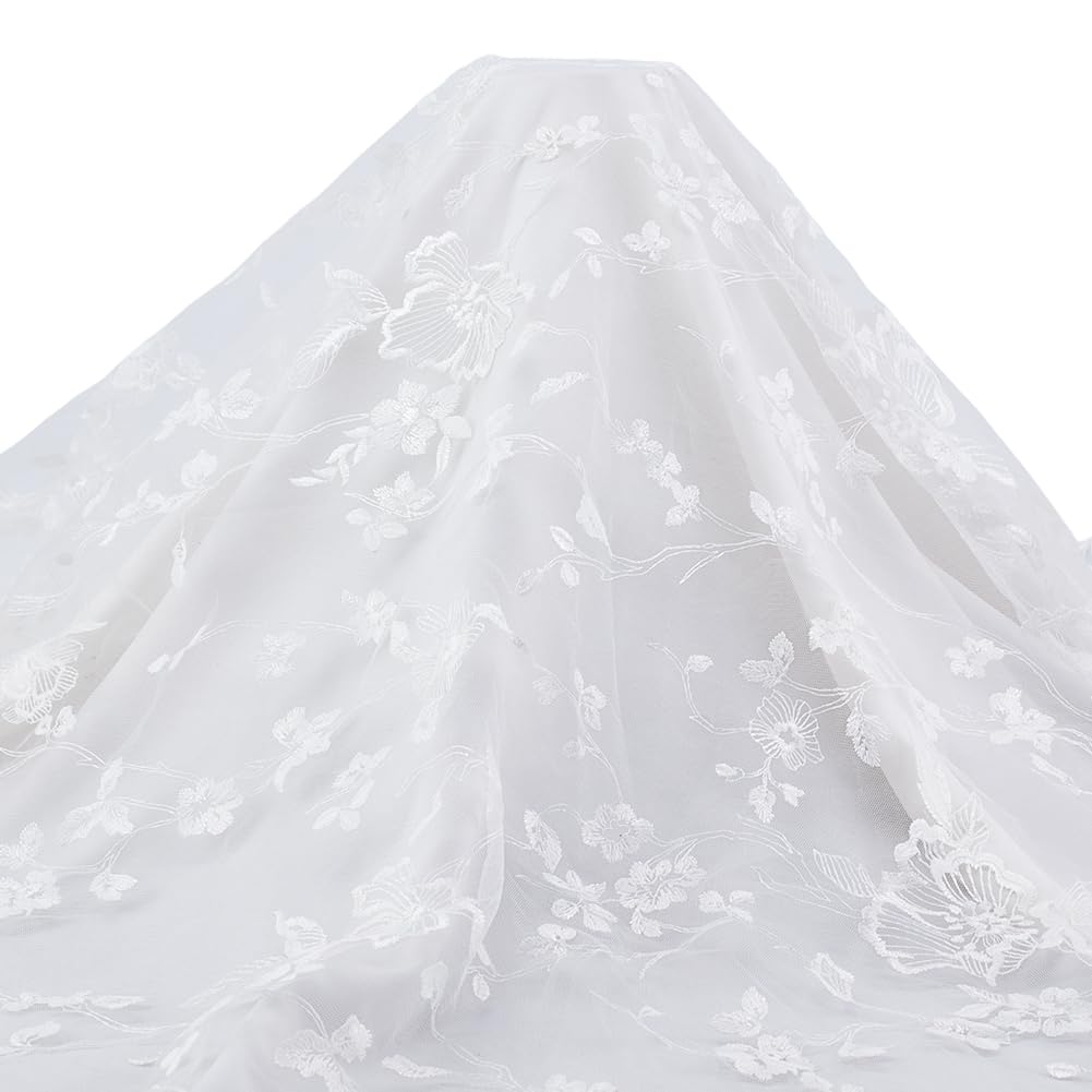 Tissu en dentelle florale blanche motifs feuilles pour robe de mariée et demi-jupes