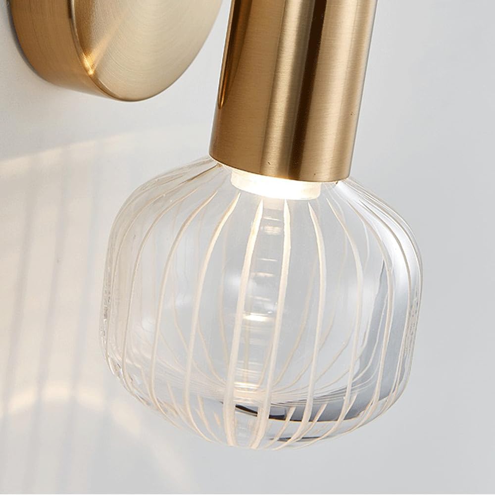 Lampada da parete a LED in oro Lampada da parete moderna in vetro a tubo lungo e lungo Lampada da parete in vetro trasparente a strisce nordiche su e giù 9W 3000K Lampada da bagno Lampada da p