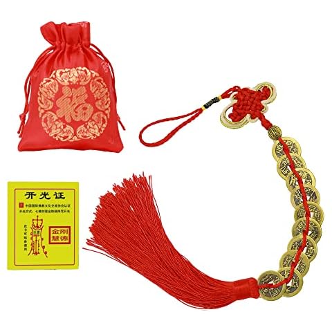Bwinka Chinese Lucky 10 Coins Charm on Auspicious Red Cord Feng Shui for Wealth and Success Cover