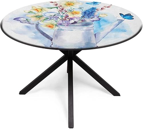 Miniatura 10 de Mantel redondo, mantel de flores de dalia para mesa auxiliar, dibujado a mano con flores grandes y pequeñas, se adapta a mesas redondas de 61