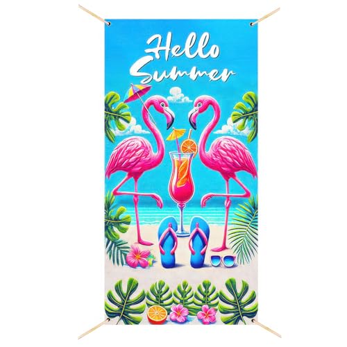 BlissYard Summer Door Cover 35x73 Inch Tropical Flamingo Porch Decor