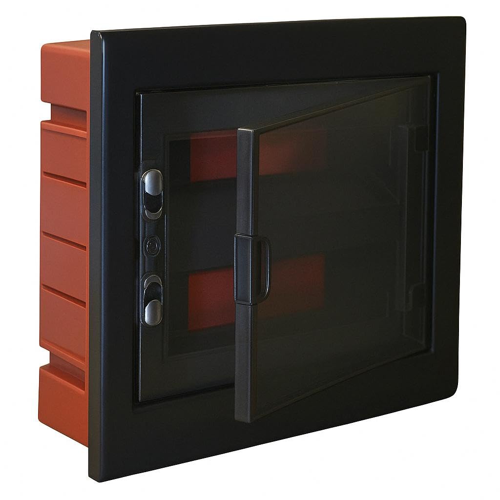 Centralita empotrable de 24 módulos, 330 x 420 x 80 mm, puerta de color negro, IP40 de interior, marco extraíble, ideal para instalaciones eléctricas domésticas e industriales