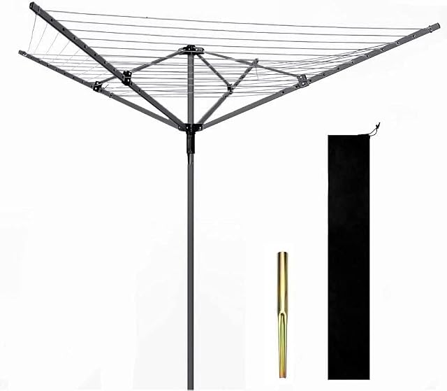 Abaseen Rotary Washing Lines Outdoor, Heavy Duty Folding 4 Arm 50 Meter Garden Clothes Airer Dryer Comes with Cover & Metal Ground Spike (Grey)