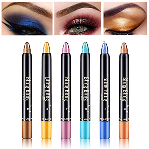 6 Pcs Eye Makeup Crayon,Smudge Eyeshadow Stick Matte and Shimmer Cream Eye Shadow Pencil Crayon,Pro Waterproof Smudge Proof & Long Lasting Starter Eyeshadow Stick Sets
