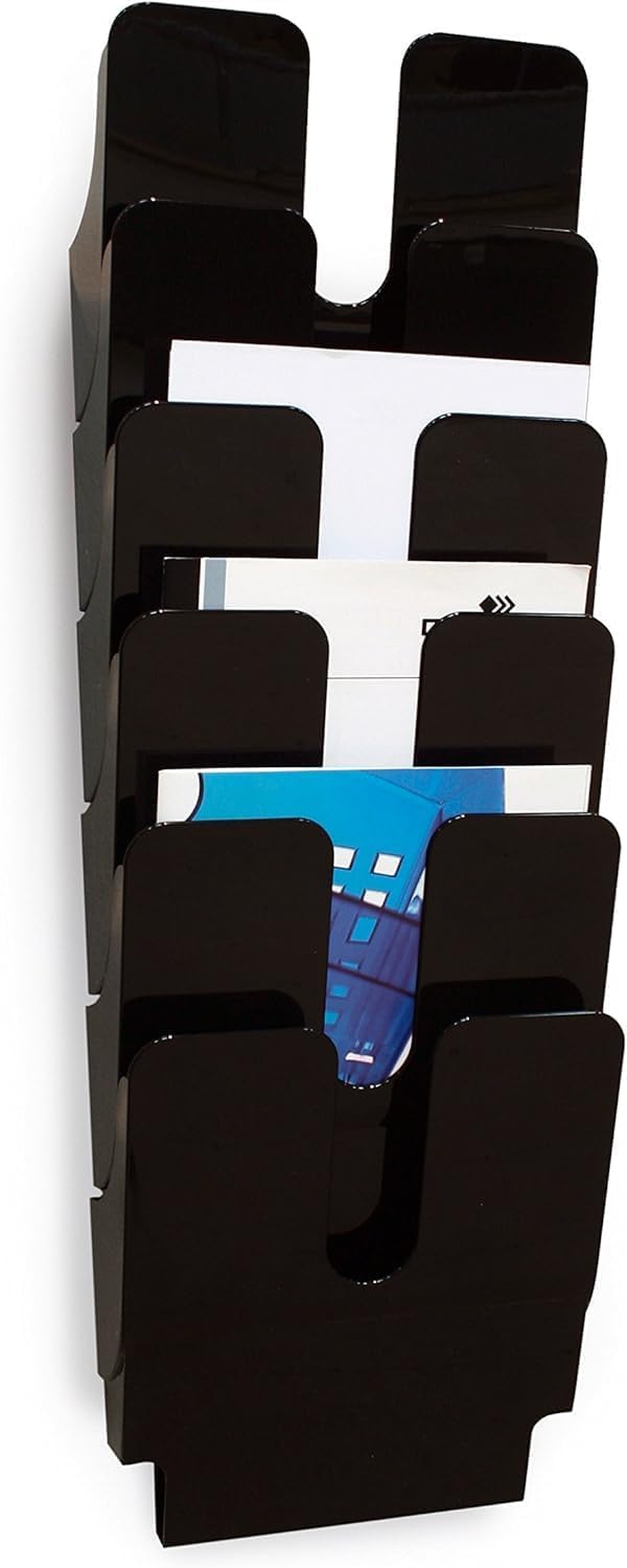 Durable FLEXIPLUS 6 A4 Portrait Literature Holder - Black - Easy To Install Wall Mounted Document Holder - Perfect For Flyers, Brochures, Etc.