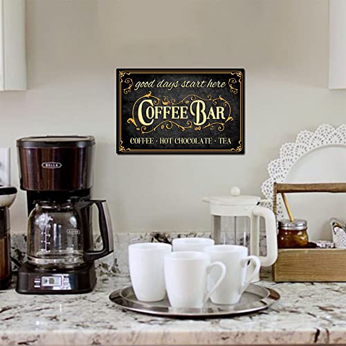Coffee Bar Sign Hot Chocolate And Tea Vintage Metal Plaque Signs For Kitchen Cafe Pub Home Coffee Station Decor 8 X 12 Inch #TOP4