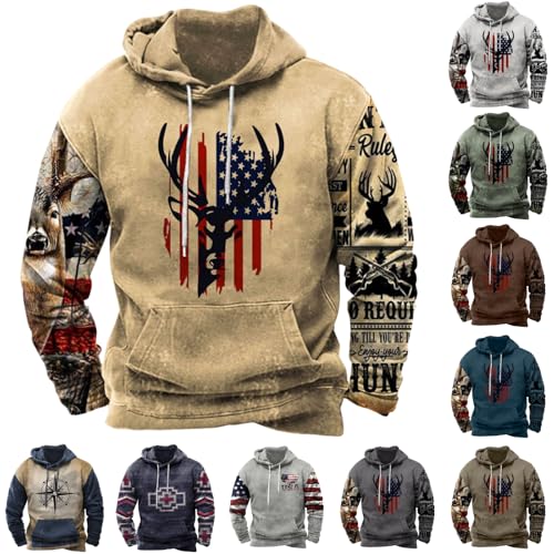 Hoodies for Men Graphic Aztec Hooded Sweatshirt Vintage Ethnic American Hoodie Oversized Long Sleeve Pullover Hoodie