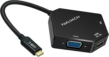 USB C to HDMI DVI VGA Adapter, 3 in 1 USB-C to 4K HDMI, VGA, DVI Video Adapter, Multi-Display Video Converter Monitors Connector for Mac Pro, MacBook Air, iPad Pro, XPS, etc TC0302B