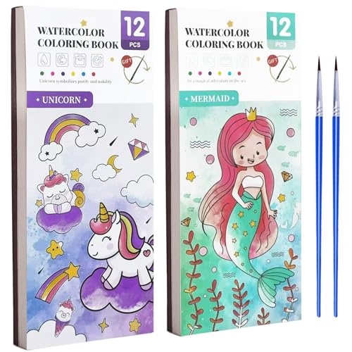 FAYAHAR 2 Pezzi Libro da Colorare con Acqua, Album da Colorare per Bambini, Mini Libri ad Acqua con Pennello, per Bambini, Attività di Disegno per Artigianato Artistico