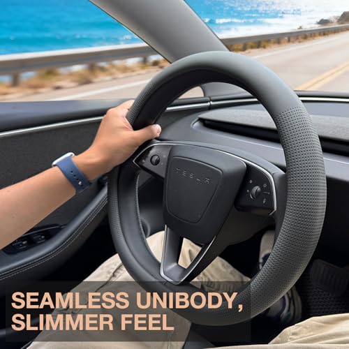 PINCTROT Nappa Leather Steering Wheel Cover for Tesla Model Y/3 Dark Gray by PINCTROT - Used condition - Image 2